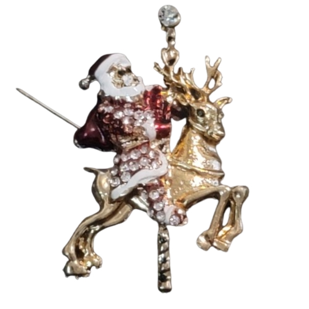 Santa Claus Riding a Reindeer Brooch